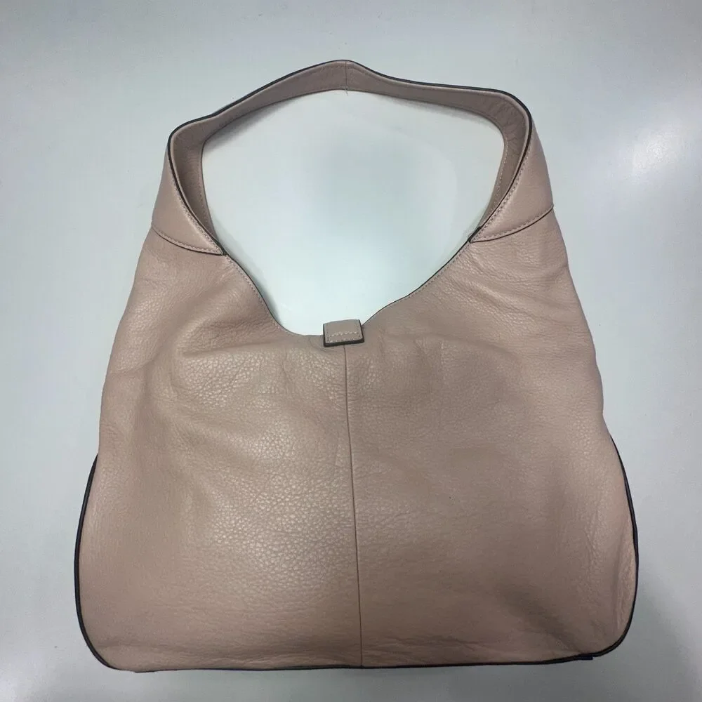 Blush Pink Genuine Leather Slouchy Hobo Shoulder Bag Gold Clasp Medium Large